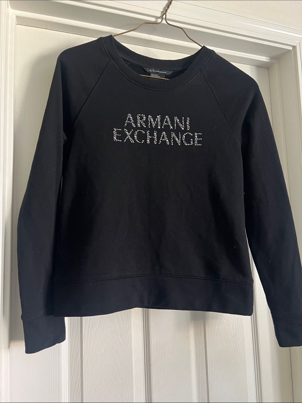 Armani Exchange Black Crystal Logo Crewneck Sweatshirt